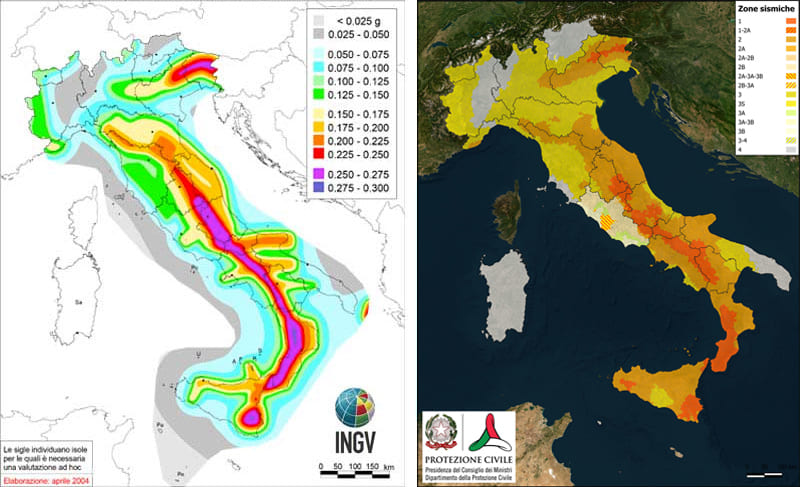 Mappa pericolosità sismica e zone sismiche Italia