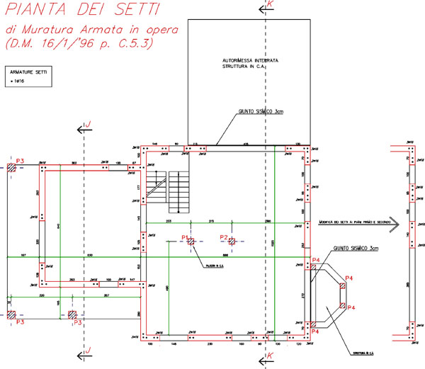 Schema della disposizione delle armature verticali