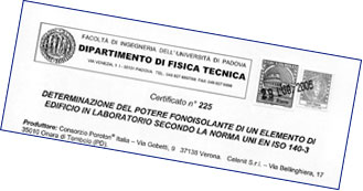 Pareti fonoisolanti POROTON certificate