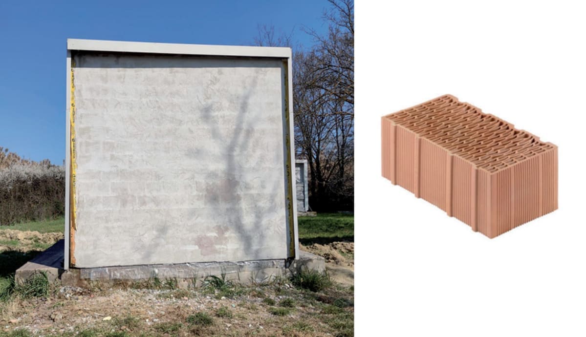 Foto del box realizzato con la parete massiva (sx) e blocco utilizzato (dx).